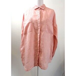 J.Jill Love Linen Button Front Shirt Womens M Pink 100% Linen Tunic Blouse